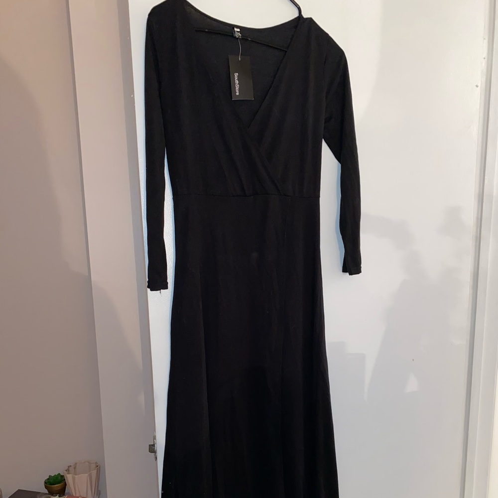 Black midi high slit wrap coverup